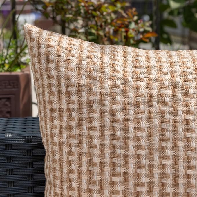 Kevin Textile Outdoor Waterproof 12"x20" Pillow Covers 2 Pack, Light Brown | Water Resistant Weaving Faux Linen Texture Throw Pillow Covers, Outside Decorative Pillowcases for Garden Patio Balcony Couch