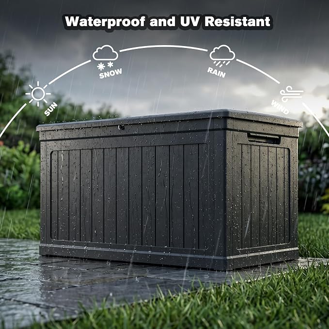 XXL Deck Box Outdoor Storage, Large Waterproof Resin Deck Boxes with Double-Wall Construction, Lockable Patio Storage for Furniture Cushions Garden Tools Pool Supplies, Black (230 Gallon)