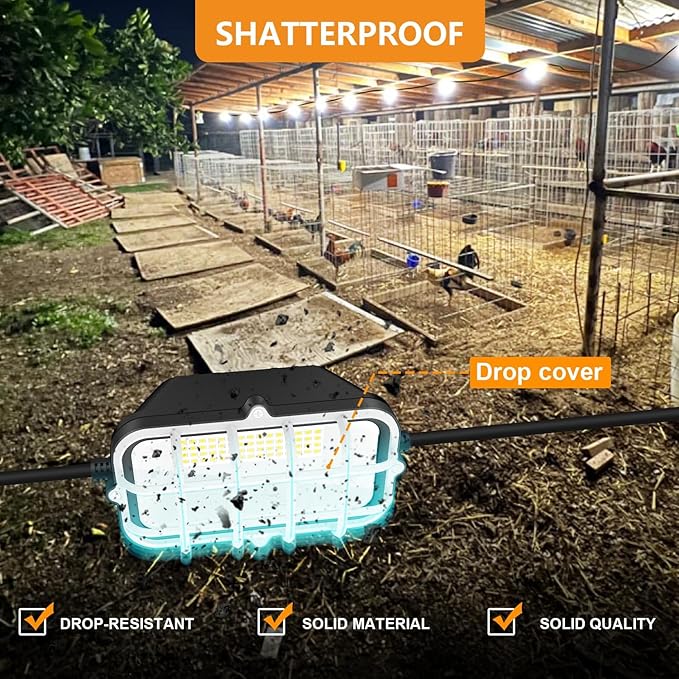 RIUVAO 100ft LED Construction String Lights, 150W 15000LM Waterproof IP67 Led String Work Lights, Construction Temporary Light (100ft-10 Light).