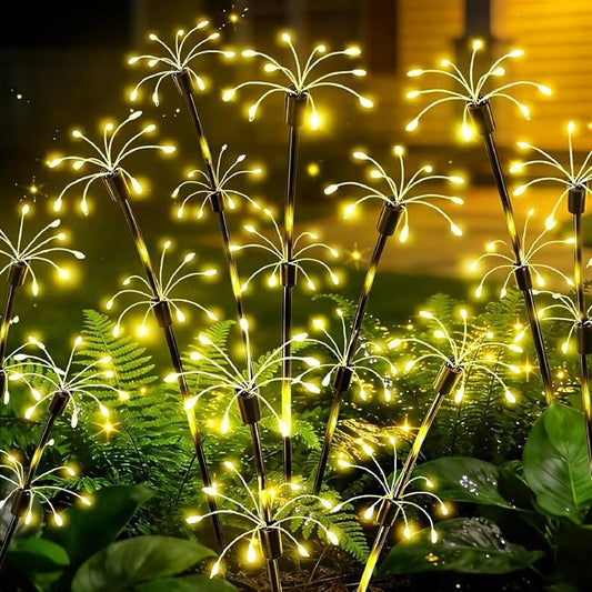 Solar Garden Lights Outdoor, 4 Pack 2-Layer Swaying Fairy Firework Lights | Waterproof Starburst Flower Light, Garden Decor for Yard Patio Pathway Lawn, Gardening Gifts for Women Mom Grandma Christmas