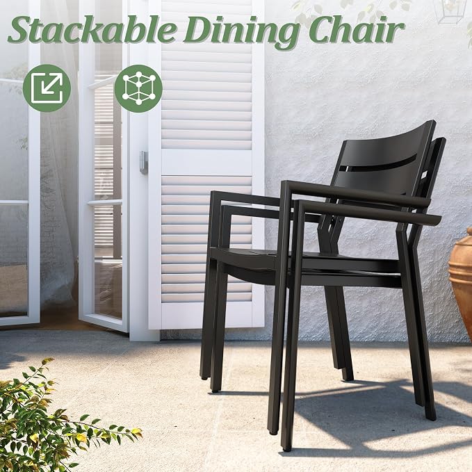 Pellebant 11-Piece Aluminum Outdoor Dining Set for 10, Stackable Contoured Seat Armrest Chairs with 17.3" Depth, Expandable Patio Table – Weather-Resistant Furniture for Deck, Porch & Backyard