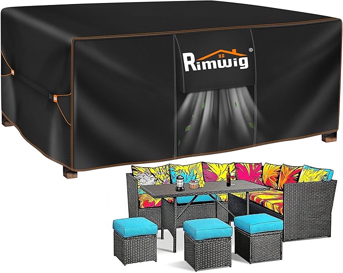 Patio Furniture Set Cover, Outdoor Sofa Couch Set Covers Waterproof, Garden Dining Table Chair Set Cover Outside Rectangular Heavy Duty Weatherproof 96" L x 60" W x 35" H Black