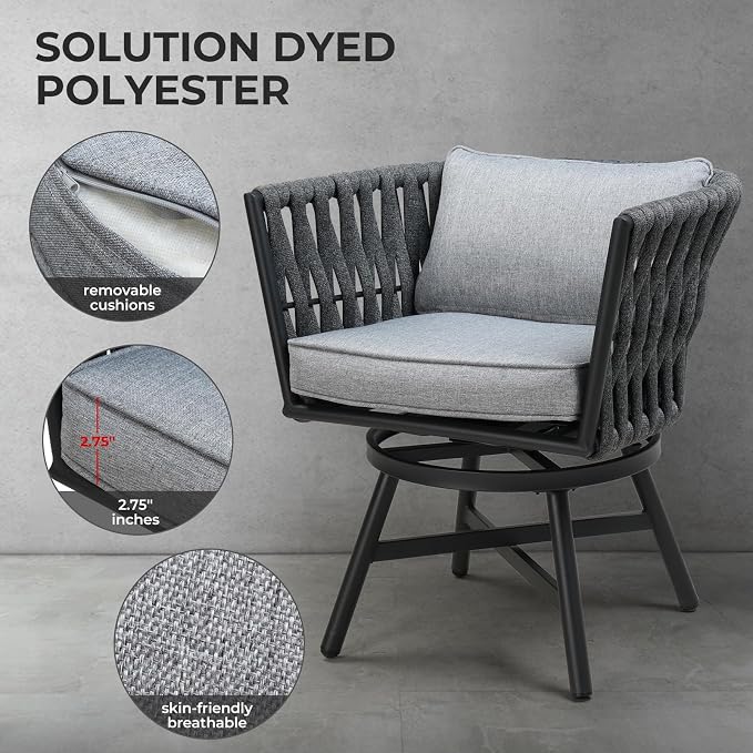 Grand patio 11-Piece Outdoor Dining Set for 10, Patio Dining Furniture Set for 10 Swivel Rope Wicker Chairs & 1 Extendable Rectangular Dining Table, Dark Grey