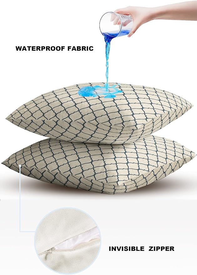 Dark Blue Moroccan Outdoor Pillow Shams Set of 2, Decorative Pillowcases Cushion Case, Soft Throw Pillow Covers Waterproof Pillow Case 24x24 Inch, Geometric Graphics Rustic Style