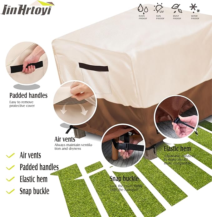 JinHrtoyi Patio Square Table Cover,22Wx22Dx18H Inches 100% Waterproof Heavy Duty Outdoor Coffee Table Cover,Beige&Brown Modern Style Outdoor Furniture Covers
