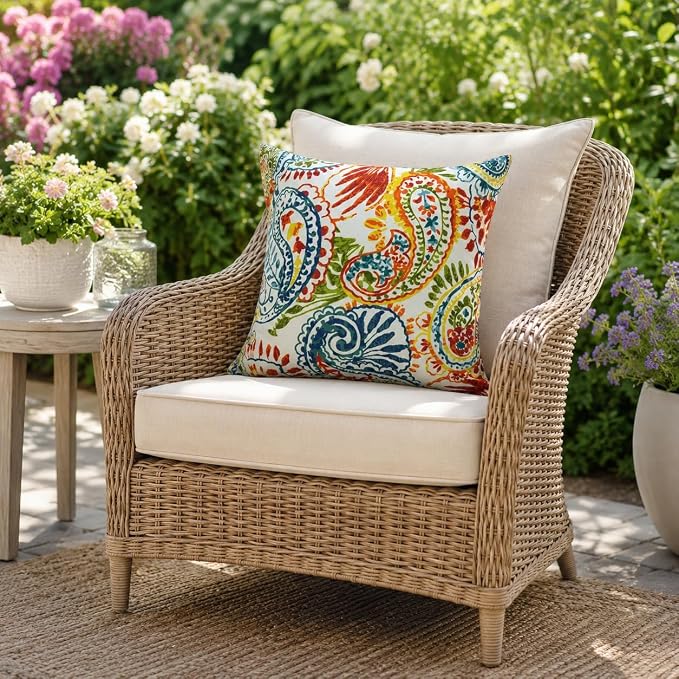 Outdoor/Indoor Throw Pillows with Inserts, 18"x18" Pack of 2 | Fade Resistant, Waterproof Decorative Pillows for Bed, Couch, Sofa, Patio, Garden & Terrace Furniture Cushions