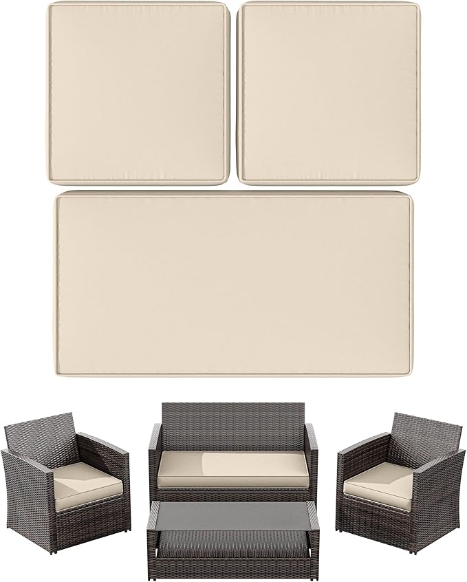 3 Pack Outdoor Patio Seat Cushions Replacement Covers Fit for 4 Pieces 4-Seater Wicker Rattan Patio Conversation Set Loveseat Chair Couch Furniture,36x18x2,18x18x2,Cream-Cover Only