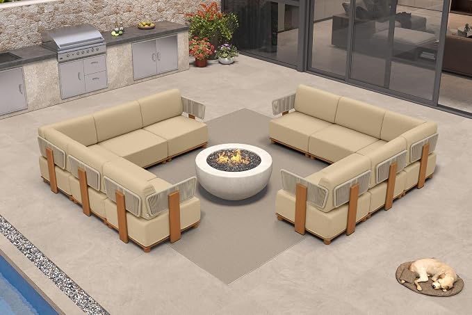 PURPLE LEAF Patio Furniture Set Modular L-Shaped Outdoor Sectional Sofa with 11" Thick Olefin Cushion 10-Piece Outdoor Conversation Set for Patio Backyard Garden Poolside, Beige