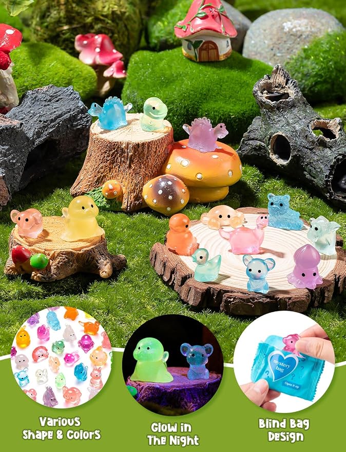 200Pcs Mini Glow in The Dark Resin Animal Blind Bags | DIY Ornaments, Micro Landscape Decor, Fairy Garden Decor, Dollhouse Accessories