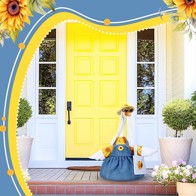 Soulchen 1 Set Summer Porch Goose Outfit 23 Inch Cement Sunflower Goose Dress Clothes and Hat Costume Set for Summer Party Yard Lawn Outdoor Garden Patio Decor