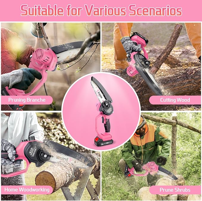 6-Inch Mini Cordless Chainsaw, Battery Powered Hand Held Electric Saw, High Speed Portable Saw for Tree Trimming, Branch Pruning, Wood & Soft Metal Cutting, Automatic Lubrication and Safety Protection