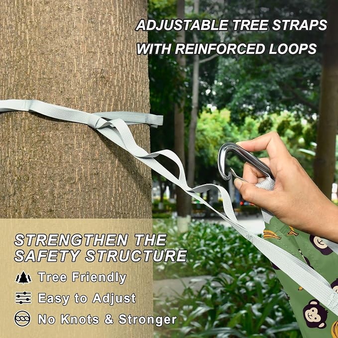 Camping Hammock Outdoor Hammocks for Outside Monkey Banana Green Beach Trees Portable Lightweight with Pockets Tree Straps Indoor