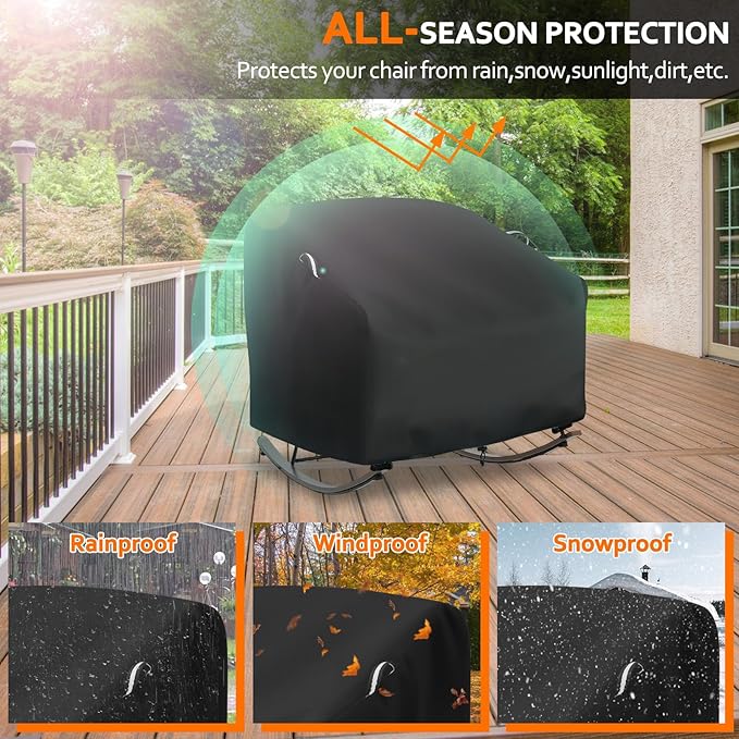 STARTWO Outdoor Papasan Rocking Chair Cover, Patio Furniture Covers Waterproof adapter for Egg Rocking Chairs and Rattan Wicker Lounge Chairs, 38"L x 46"W x 19"H, Black