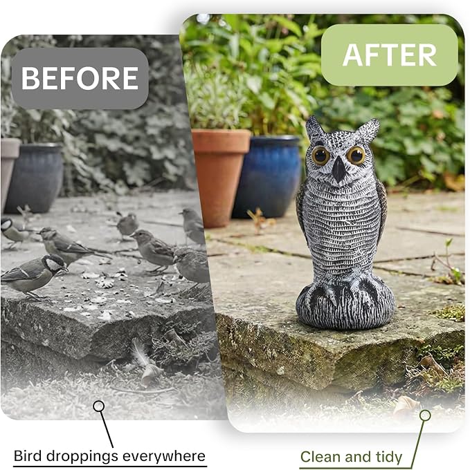 OFFO 2 Pack Fake Owl, Owl Statue for Garden and Yard Decoration, Weatherproof Plastic Outdoor Owl Decor for Porch Pool Patio Yard, 8-Inch Height, Long + Short Ear Owl