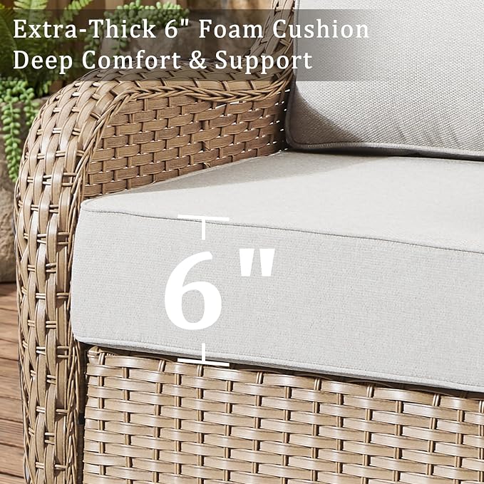 Luxury 6" Thick Cushion 11 Pieces Wicker Patio Furniture Set with 41”Fire Table, Outdoor Conversation Set with Swivel Rocker Chairs Set of 4 and Patio Couch for Deck Porch Yard and Poolside