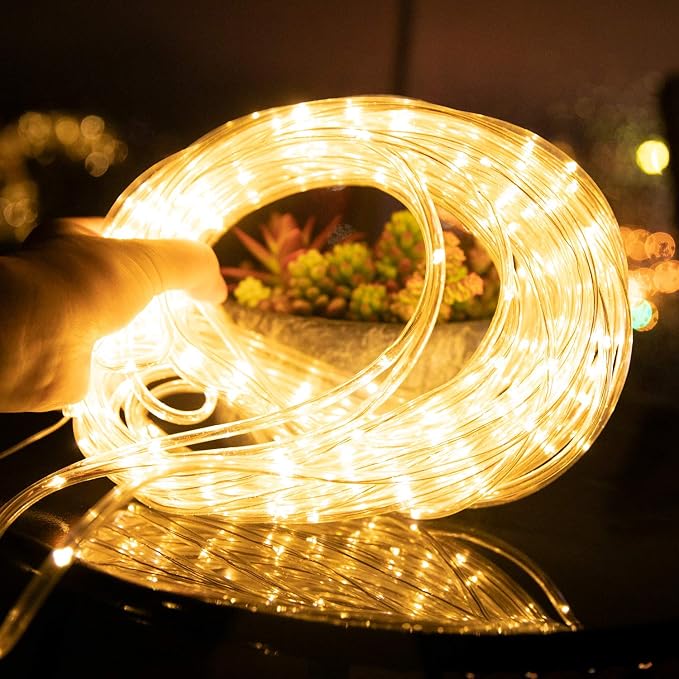 Brightown 72FT 200LED Solar Rope Lights, Warm White 1PACK | IP65 Waterproof Solar Fairy Lights with 8 Lighting Modes, Outdoor String Lights for Party Garden Yard Holiday Tree Decoration