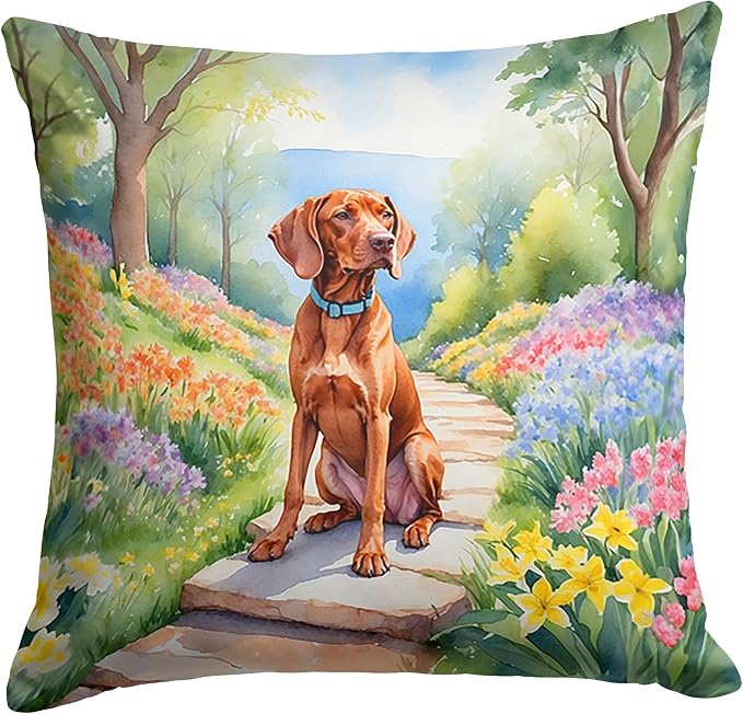 Caroline's Treasures Vizsla Spring Path Throw Pillow Machine Washable, Indoor Outdoor Decorative Pillow for Couch, Bed or Patio, 14Hx14W