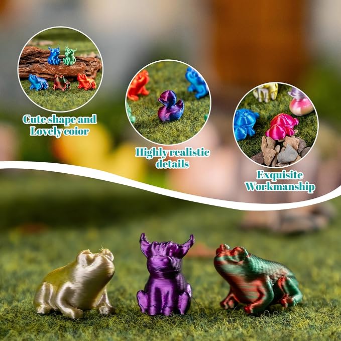 150pcs Mini 3D Printed Animals Tiny Animals Plastics Figures Miniature Little Small Ducks, Frogs, Turtles, Yaks Figurines Bulk for Micro Fairy Garden Landscape Accessories Hide Crafts Decor Aquarium