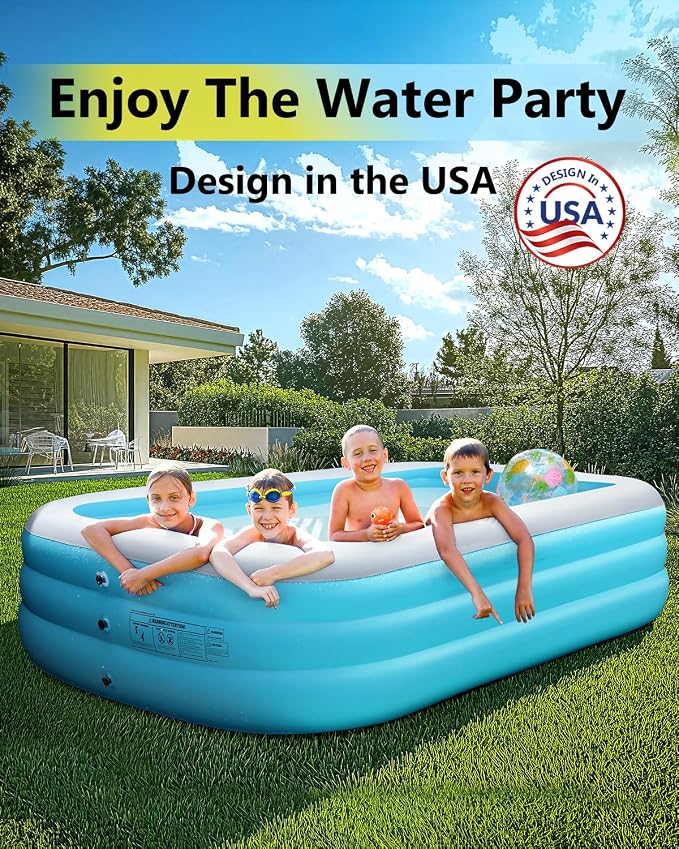 2025 Upgrade Inflatable Pool for Kids and Adults-120"*72"*22" Full-Sized Inflatable Swimming Pool Leakproof Blow Up Above Ground for Backyard Outdoor Garden Summer Water Party Blue
