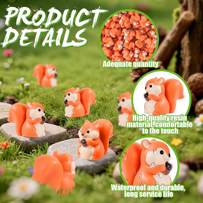 100 Pcs 2.1 x 1.4 cm Mini Squirrel Figurines Decor | Orange, Mini
