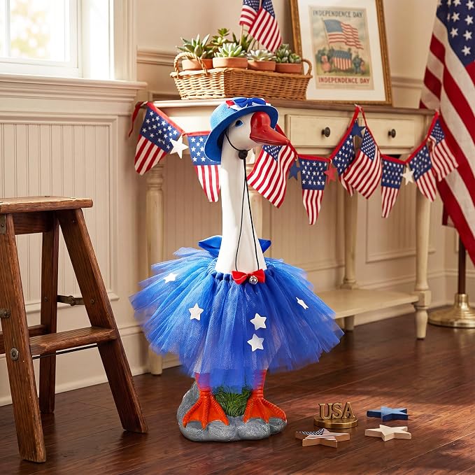 Large Porch Goose with Independence Day Outfits Decor - 20" Lifelike Porch Goose Statue Set,Indoor or Outdoor Decorative Figurine for Garden,Patio,Lawn,Entryway Accent,4th of july,Gifts for Women