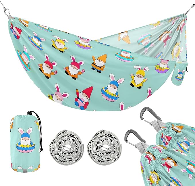 Camping Hammock Outdoor Hammocks for Outside Gnome Cartoon Cute Beach Trees Portable Lightweight with Pockets Tree Straps Indoor