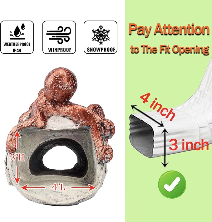 Teaeeno Octopus Downspout Extender Statue - Outdoor Garden Decor, Drain Pipe Cover with Crab & Coral Design - Durable Resin for US Lawns, Patios, and Yards (Red)
