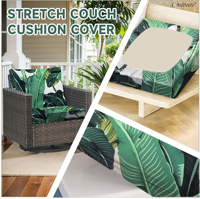 CALBODE 14 Pcs Stretch Outdoor Seat Cushion Covers, Washable Chair Seat Cover for Patio Furniture Cushions Soft Indoor and Outdoor Couch Cover Replacement (Monstera, Cover Only)