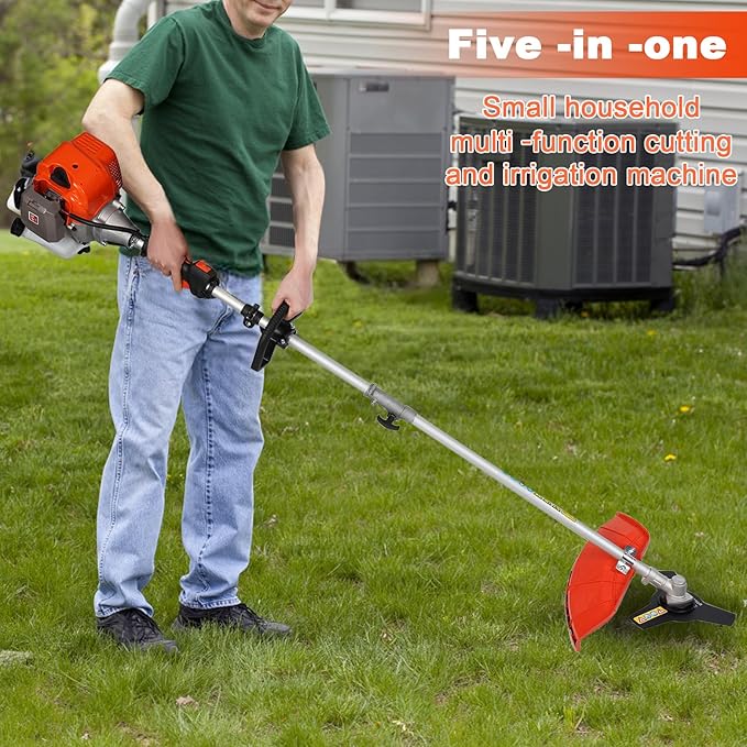 Gas Weed Eater, 5 in 1 Multifunctional Cordless Hedge Trimmer String Trimmer 52cc 2 Stroke 8500Rpm Brush Cutter Garden Tool
