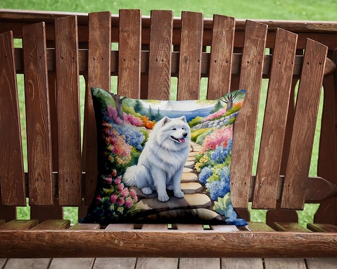 Caroline's Treasures Samoyed Spring Path Throw Pillow Machine Washable, Indoor Outdoor Decorative Pillow for Couch, Bed or Patio, 14Hx14W