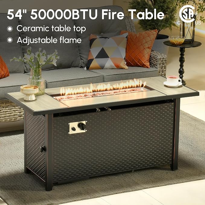 10 Pcs Outdoor Sectional Patio Furniture Set with Fire Pit Table and Swivel Rocking Chairs - All Weather Wicker Modular Outside Sectional Couch,Patio Seating Outdoor Conversation Sets,Dark Grey