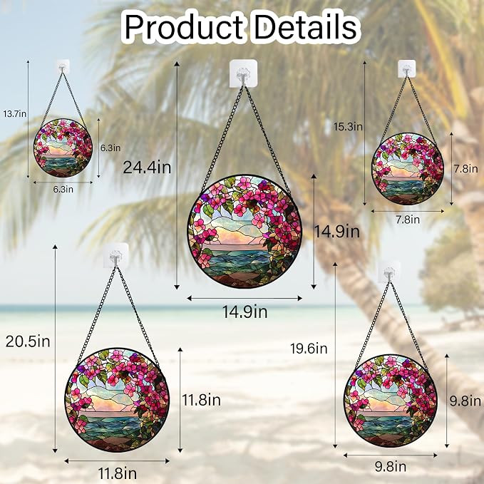 Stained Glass Window Hanging, Purple Flower Landscape Wreath Sun Catcher for Door Home Decor Plants Flowers Suncatcher Christmas Mother's Day Birthday Gifts for Women Men Mom Nana 6.3 in