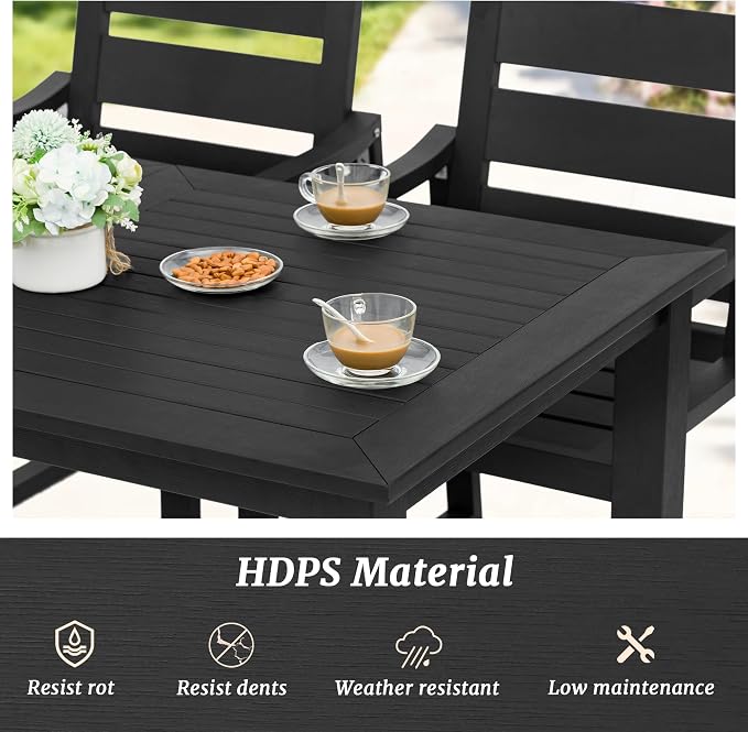 Cozyman HDPS Outdoor Dining Chairs Set of 8, 350 LBS, Patio Dining Chairs with Armrest, All Weather Outdoor Kitchen Chairs with Square Frame Legs for Outdoor Indoor, Lawn, Garden, Backyard, Black