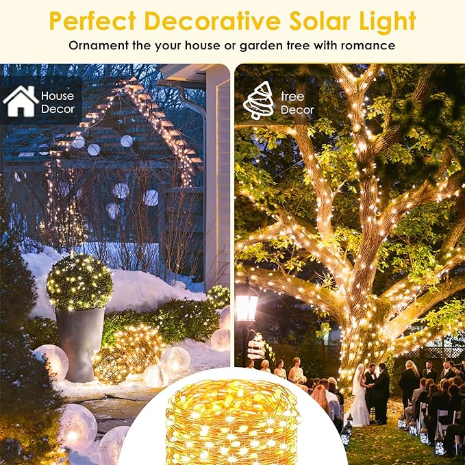 Solar String Lights Outdoor, 2 Pack 400LED 144FT Extra-Long Fairy Lights | 8 Lighting Modes, Copper Wire, Memory Function, Auto On/Off, Waterproof Twinkle Lights for Tree Garden Patio Party Xmas Decor