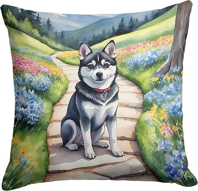 Caroline's Treasures Alaskan Klee Kai Spring Garden Throw Pillow Machine Washable, Indoor Outdoor Decorative Pillow for Couch, Bed or Patio, 14Hx14W