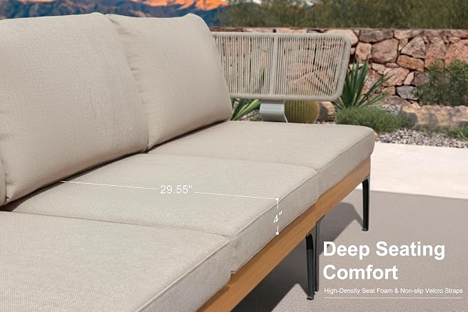 PURPLE LEAF Patio Furniture Set Outdoor Conversation Sets with Removable Cushions 6 Piece Aluminum Modern Wicker Sofa Chairs Plus Coffee Table for Balcony Yard Garden, Oatmeal Greige