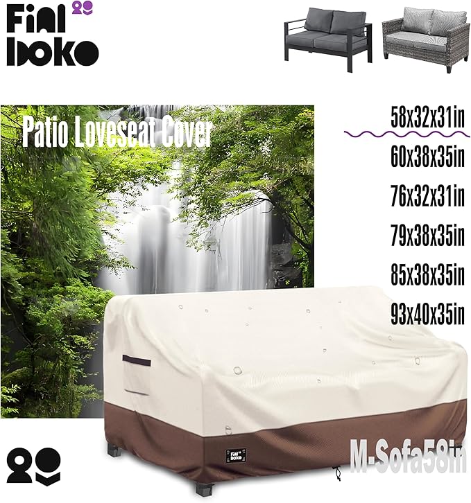 2-Seater Outdoor Couch Cover,58"Wx32"Dx31"H Patio Loveseat Cover,100% Waterproof Heavy Duty Patio Sofa Covers,Patio Furniture Covers,Beige&Brown