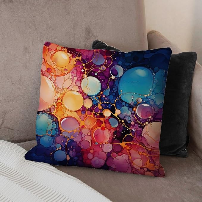 Ink Rainbow Shapes with Gold Pillow Cover Abstract Alcohol Ink Textures Cushion Cases 20x20 INAbstract Accent Square Couch Sofa Cushion Covers for Patio Furniture Tent Garden