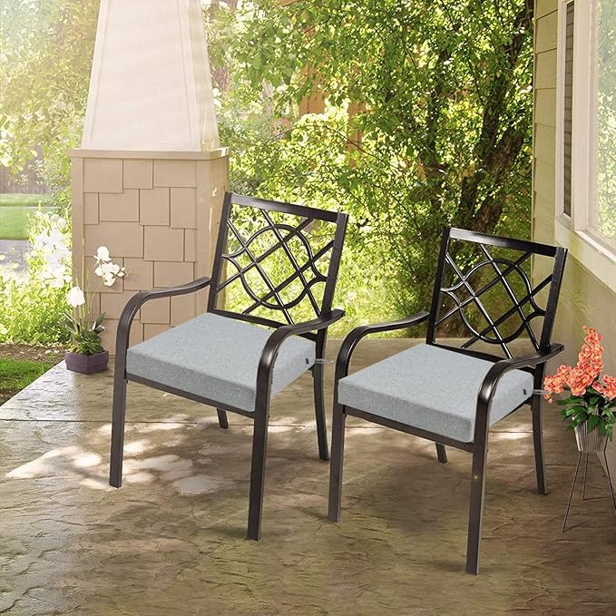 FUNHOME 2 Pack Outdoor Cushion Covers 24" x 24" x 4", No Insert! Water-Resistant Patio Chair Seat Cushion Covers with Zipper and Tie, Replacement Cover Only(Light Grey)
