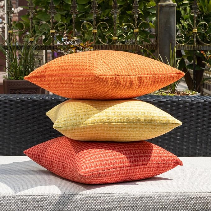Kevin Textile Outdoor Waterproof 16"x16" Pillow Covers 2 Pack, Red | Water Resistant Weaving Faux Linen Texture Throw Pillow Covers, Outside Decorative Pillowcases for Garden Patio Balcony Couch