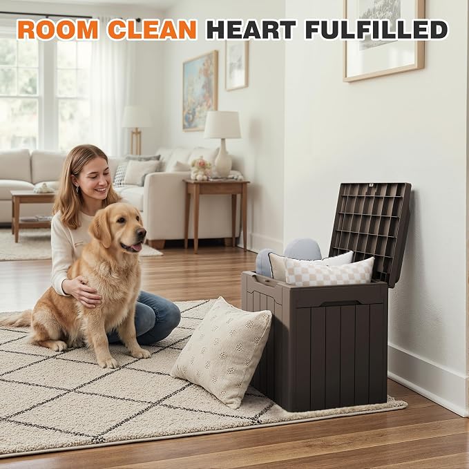 32 Gallon Deck Box Outdoor Indoor Waterproof Storage Box for Patio Furniture, Pool Accessories, Garden Tools, and Cushion Storage, Brown