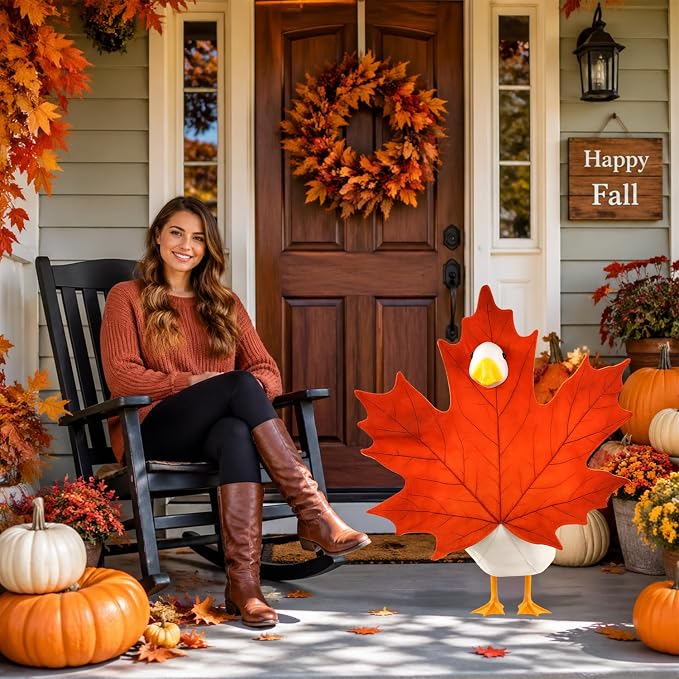 Fall Goose Outfit Autumn Maple Leaf Goose Costumes for Outdoor Decor | for 23''H Plastic/Cement Statues, Lawn Porch Goose Clothes Autumn Thanksgivng Garden Patio Decor