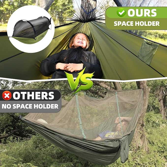 Lulladle Camping Hammock - (Double/Single) Hammock Portable with Tree Straps and with Mosquito Net，Nylon Hanging Hammock Easy Setup and Pack for Outdoor, Hiking and Backyard