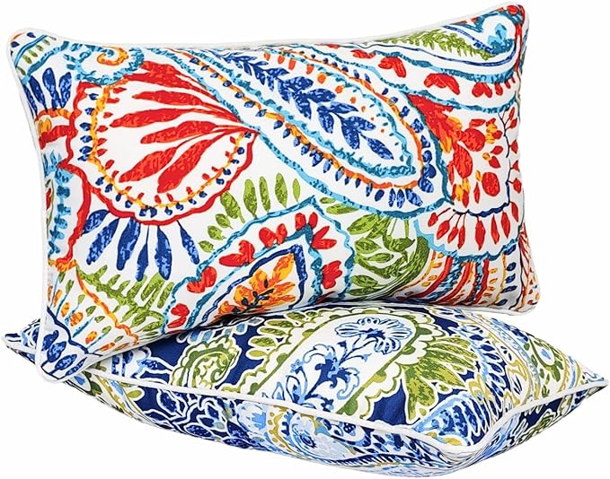 JMGBird Green & Red Outdoor Pillows Waterproof Couch Throw Pillows Inserts | 12x20 Pillow Insert Outdoor Lumbar Pillows Waterproof Outdoor Pillow covers with Inserts for Patio Furniture