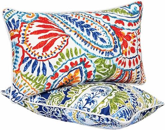 JMGBird Green & Red Outdoor Pillows Waterproof Couch Throw Pillows Inserts | 12x20 Pillow Insert Outdoor Lumbar Pillows Waterproof Outdoor Pillow covers with Inserts for Patio Furniture