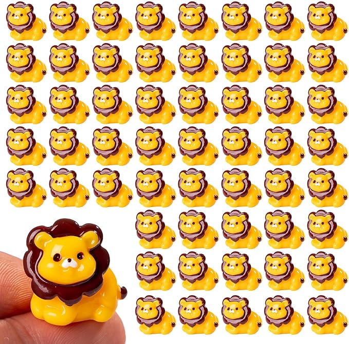 60 Pcs Mini Resin Lion Figurine Bulk Mini Lion Figurine Cake Decorations Cute Miniature Resin Sculpture Ornament Micro Landscape Office Garden Desk Party Tabletop Decor