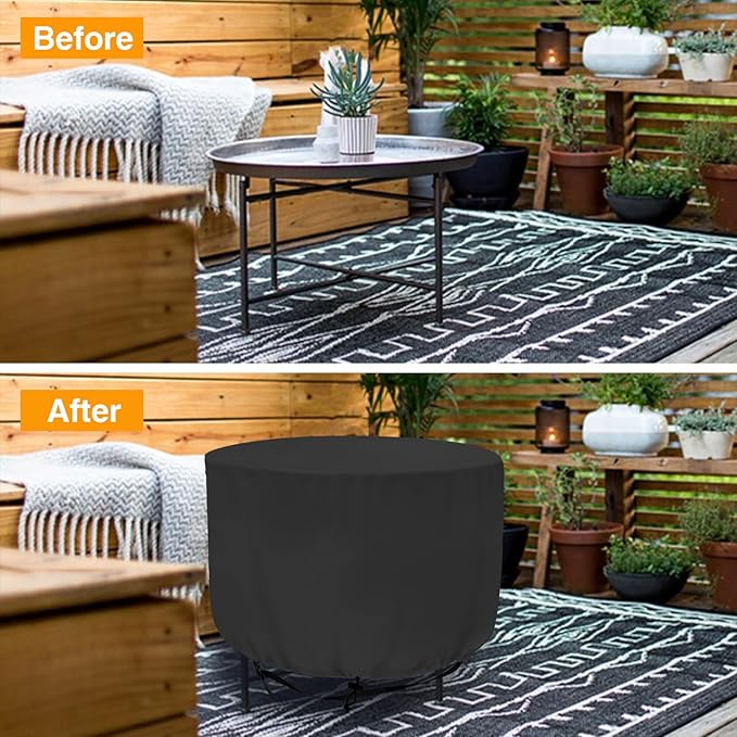 Patio Table 2 Chair Cover (Black), 23" DIA X 18"H, Portable Propane Grill cover, Outdoor Patio Furniture Cover Waterproof for Coffee Table, Hot Tub Side Table with 7.5 Gallon Beer and Wine Cooler