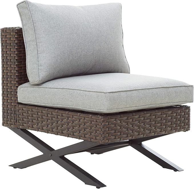 LOKATSE HOME 3 Piece Conversation Set Sectional Rattan Patio Furniture Include 2 Armless Chairs and 1 Corner Sofa with X-Shaped Legs, Brown