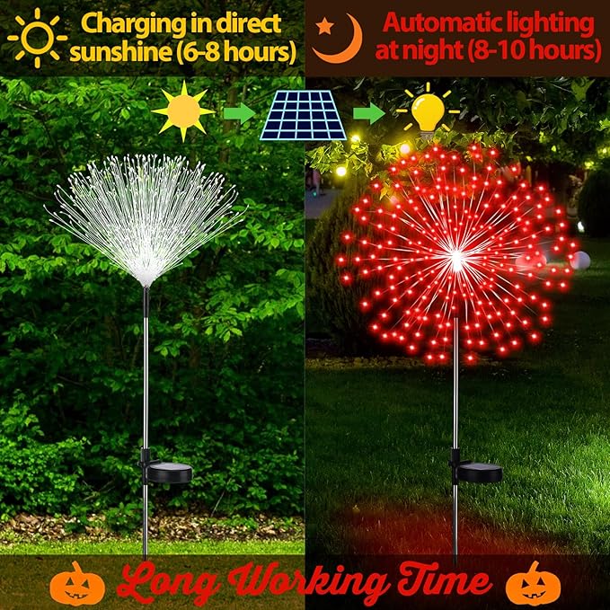 Tujoe 6 Pcs Christmas Solar Firework Stake Lights 180 LED 8 Modes Solar Waterproof LED Sparkler Lights Outdoor Decoration for 4th of July, Xmas Holiday Garden Patio Yard Pathway Walkway, Red