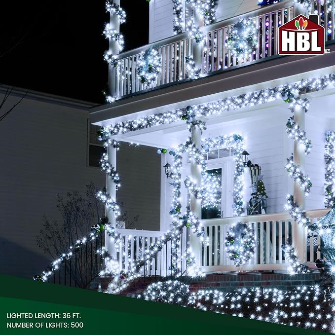 Holiday Bright Lights Rice Lights 36FT, 500 Twinkling LEDs, Connectable Indoor/Outdoor Decorative String Lighting, Pure White Glow